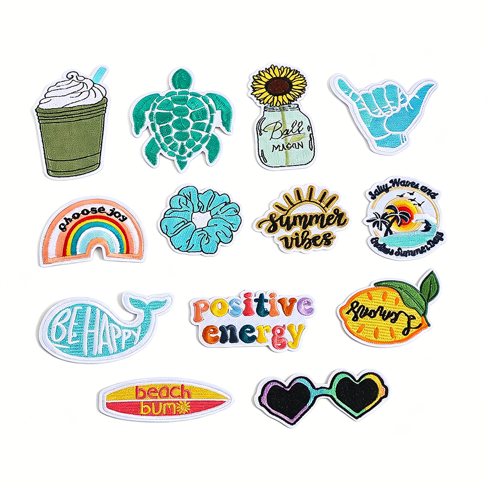 Embroidery Jacket Jeans - 13pc Summer Beach Iron-On Patches Tropical