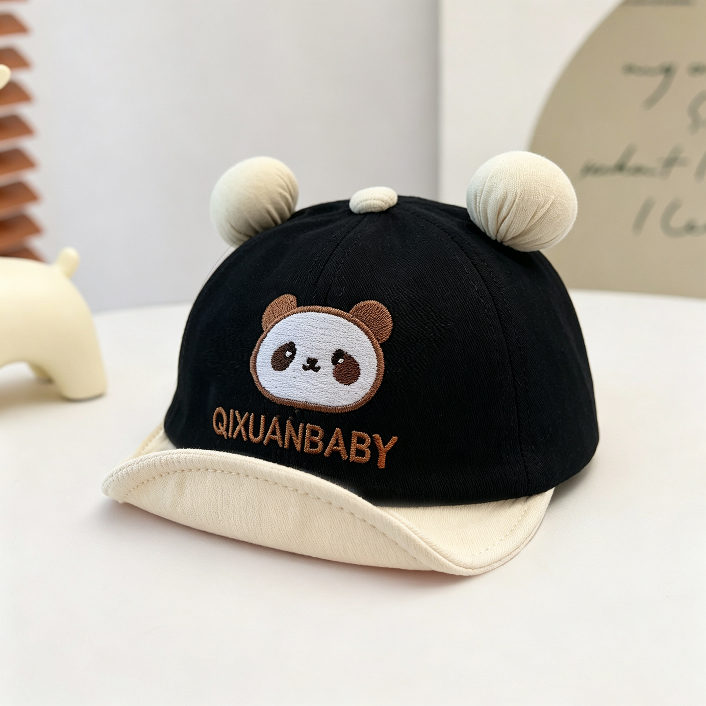 Embroidery Cap - Children's double-round ball ears panda embroidery