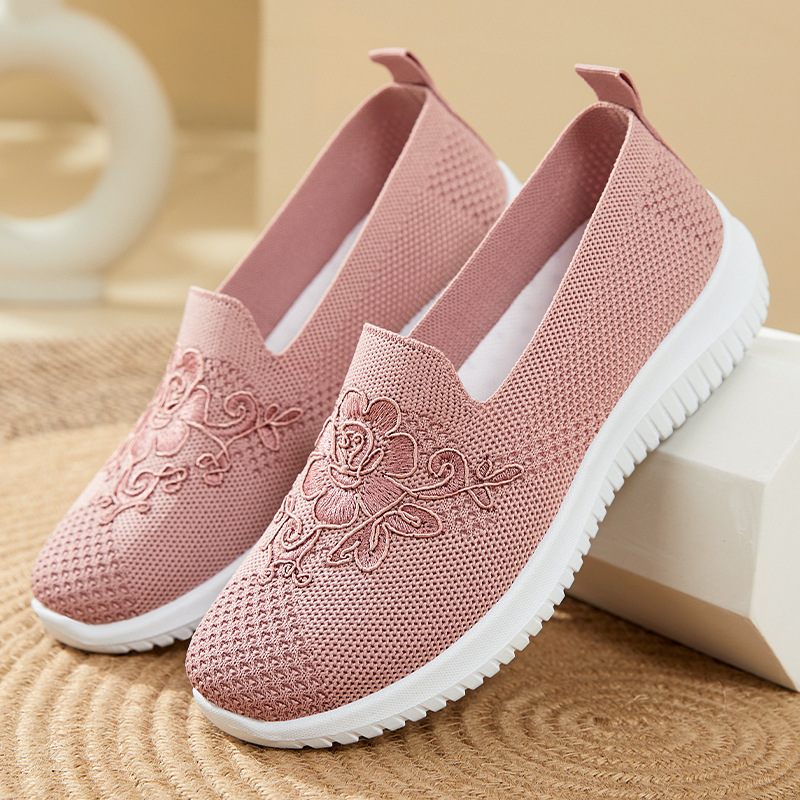Embroidery Handicraft - Flower Embroidery Knit Mesh Slip On