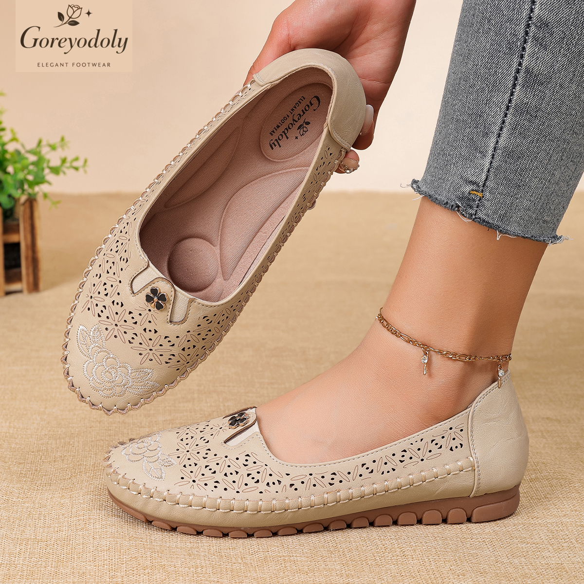 Embroidery Ideas - Goreyodoly women loafers floral embroidery hollow