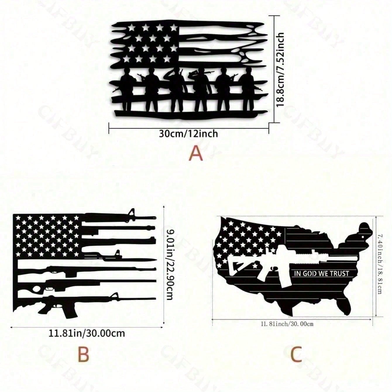 Embroidery Wall Art - Vintage 3 Piece American Flag Metal