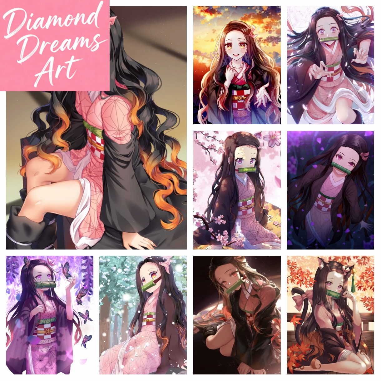 Embroidery Ideas - Frameless,DIY Anime Demon Slayer Nezuko Diamond
