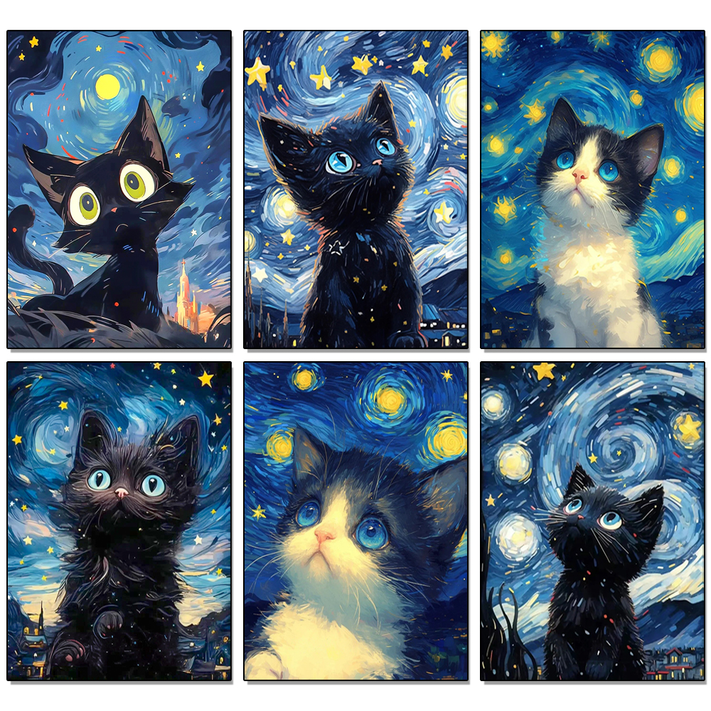 Embroidery Cat - 5D DIY Diamond Painting Kit Starry