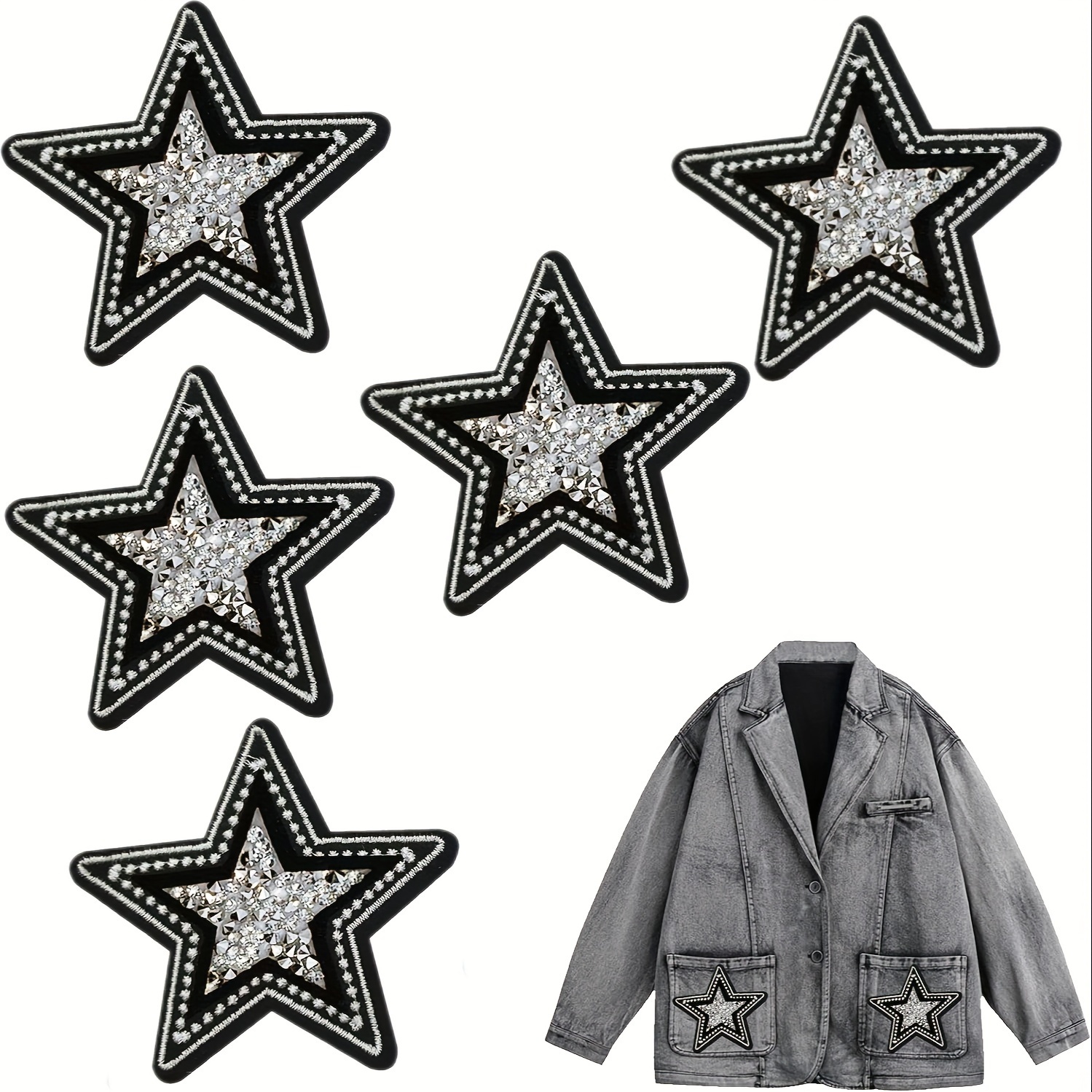 5 PCS Black and White Twinkle  - Embroidery Jacket Jeans recensione e prezzo