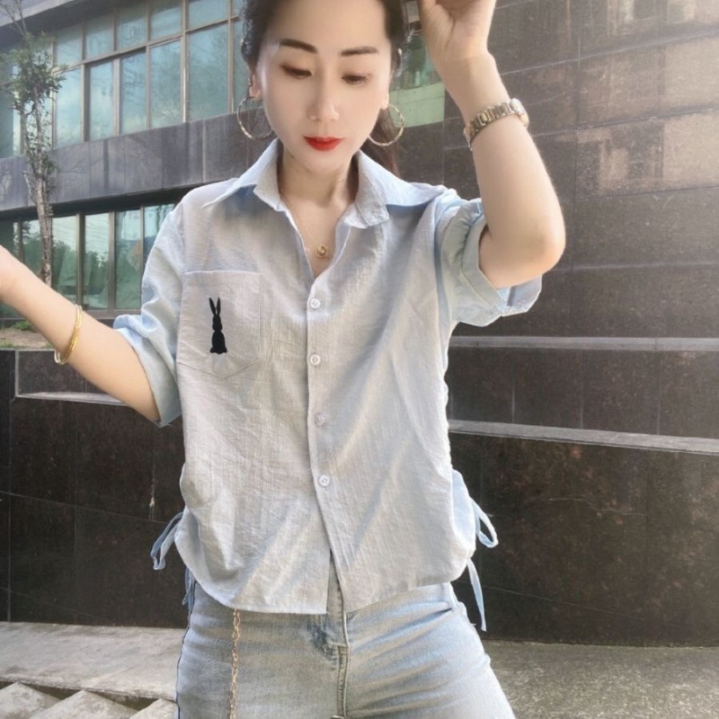 Women Green Short Sleeve Shirt - Embroidery Rabbit recensione e prezzo