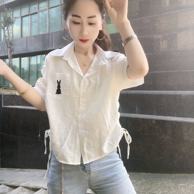 Women Green Short Sleeve Shirt - Embroidery Rabbit recensione e prezzo