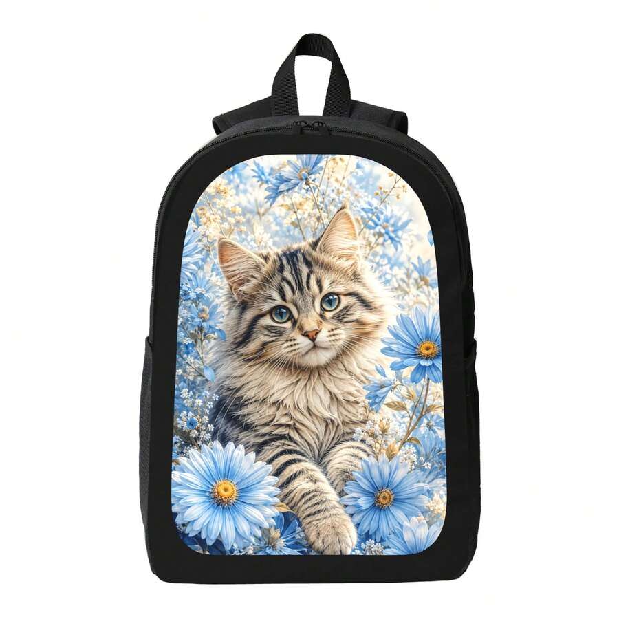 Blue Daisy Cat Print Backpack  - Embroidery Cat recensione e prezzo