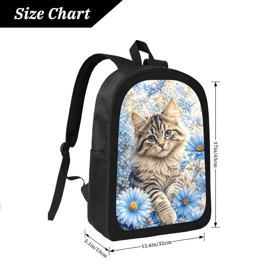 Blue Daisy Cat Print Backpack  - Embroidery Cat recensione e prezzo