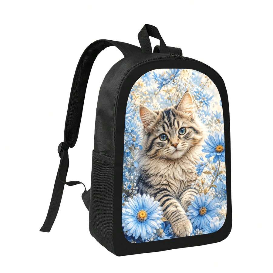 Blue Daisy Cat Print Backpack  - Embroidery Cat recensione e prezzo