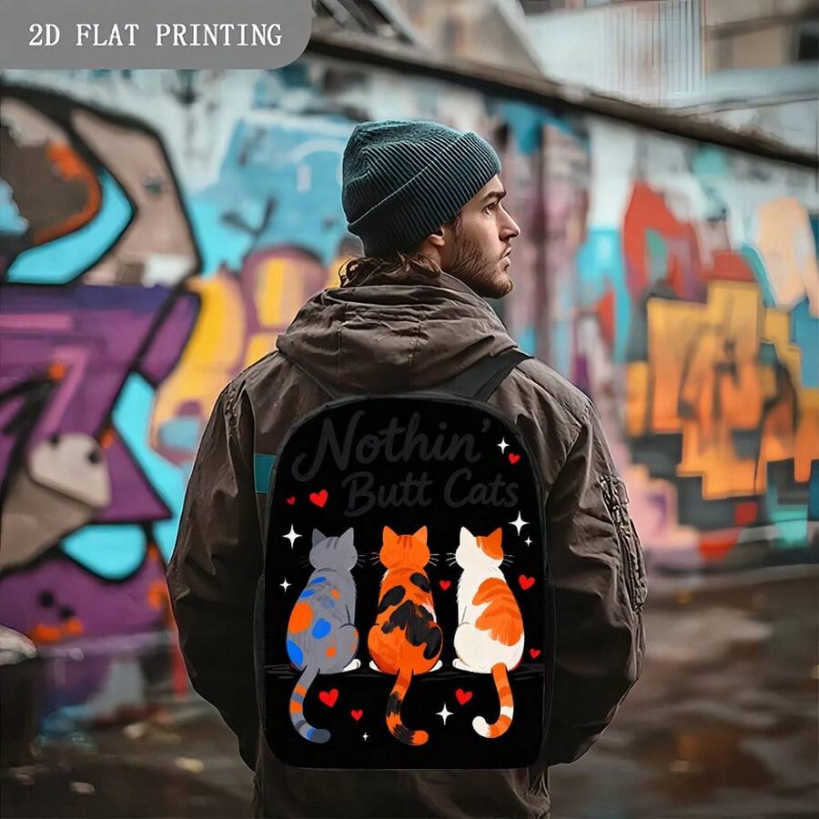 Three Cat Print Backpack With  - Embroidery Cat recensione e prezzo