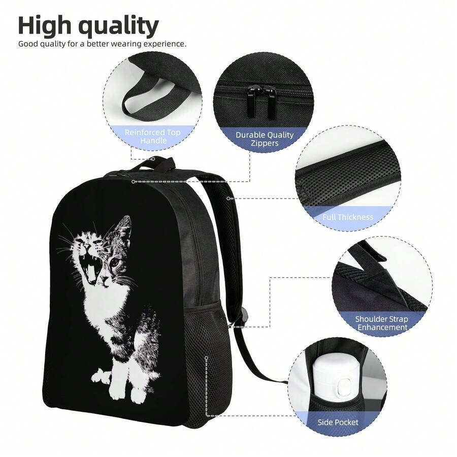 Black Cat Print Backpack With  - Embroidery Cat recensione e prezzo
