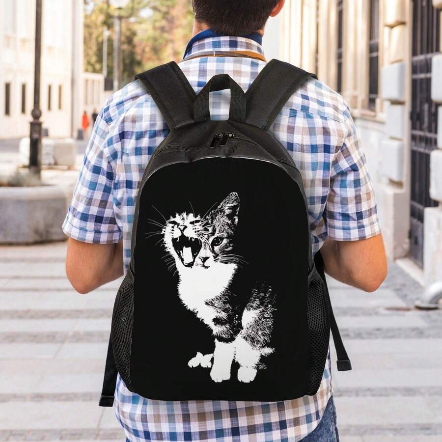 Black Cat Print Backpack With  - Embroidery Cat recensione e prezzo
