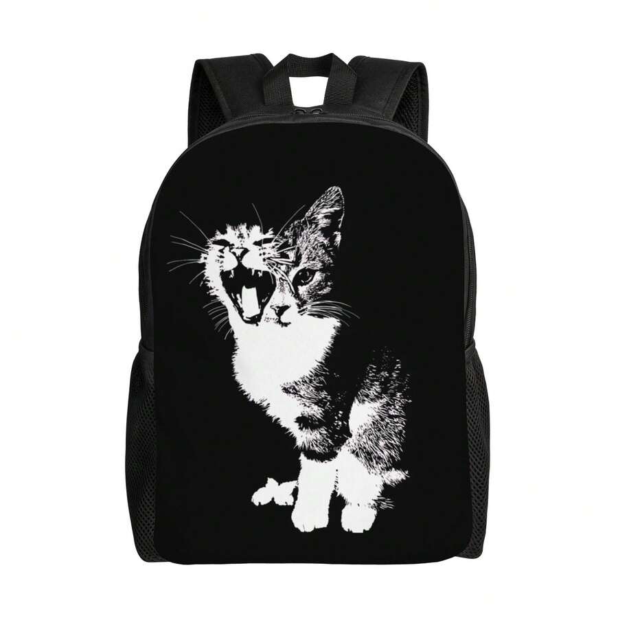 Black Cat Print Backpack With  - Embroidery Cat recensione e prezzo