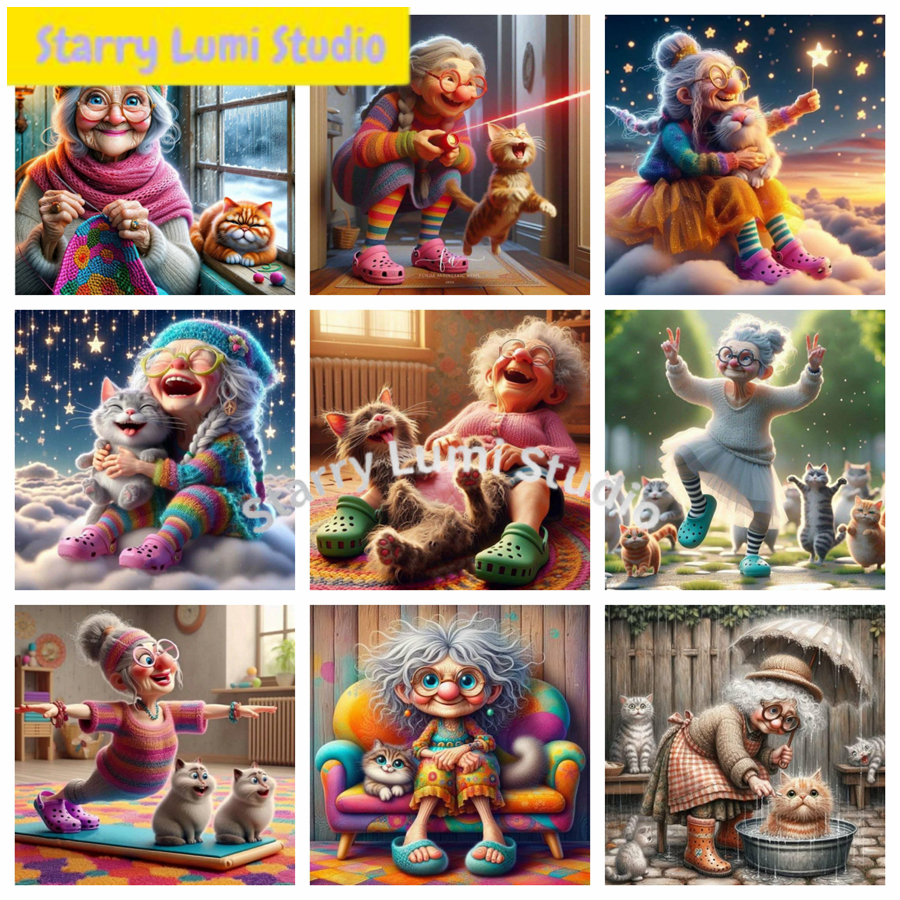 Funny Grandma And Cat Pet Anim - Embroidery Wall Art recensione e prezzo