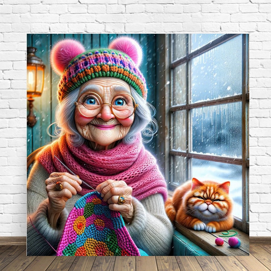 Funny Grandma And Cat Pet Anim - Embroidery Wall Art recensione e prezzo