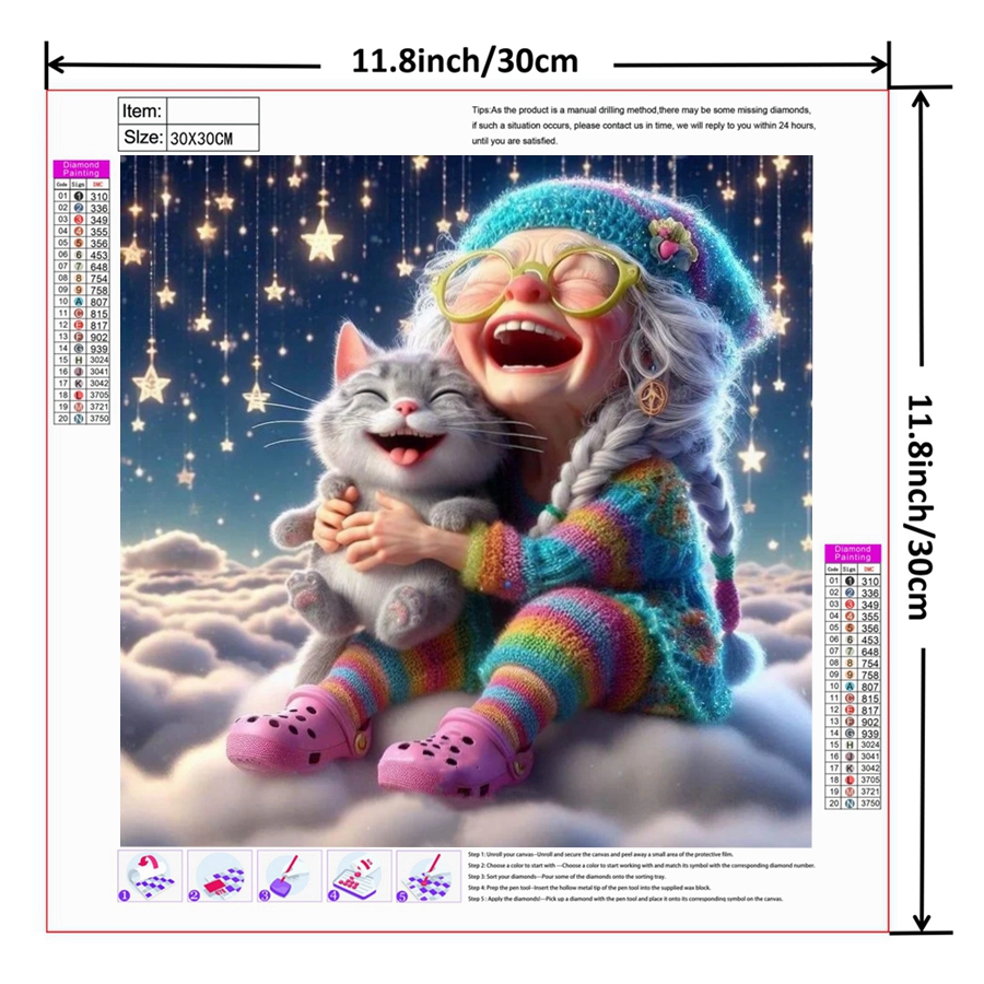 Funny Grandma And Cat Pet Anim - Embroidery Wall Art recensione e prezzo